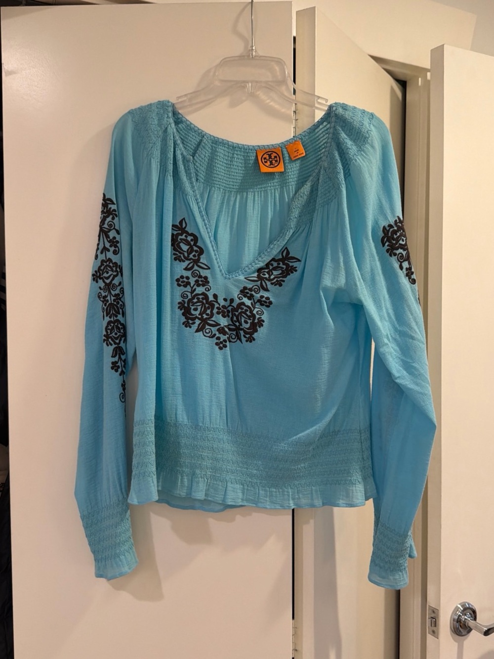 Tory Burch - Light Blue Boho Embroidered V-Neck Women's Top